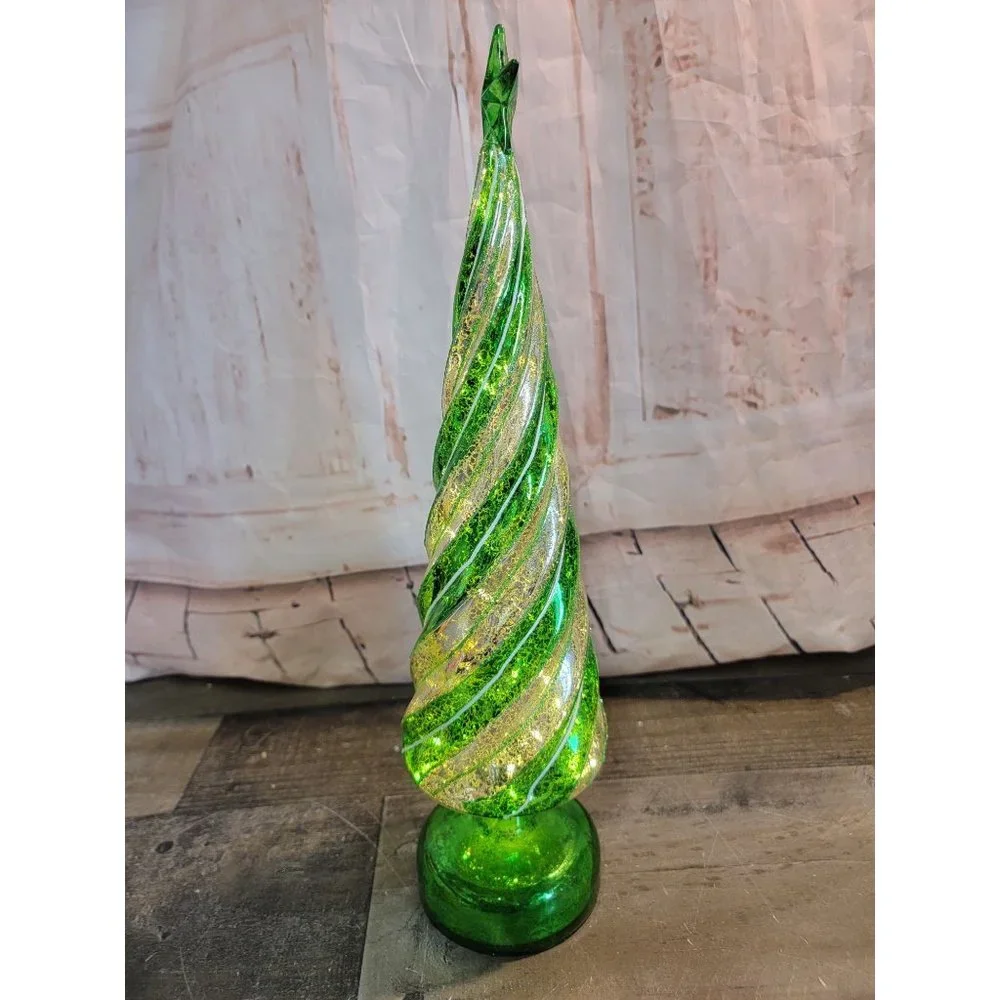 Green striped crackle tree Xmas star‎ Decor figure light up